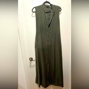 Massimo Dutti Elegant Olive Green Sleeveless Dress w Side Slits & Belt